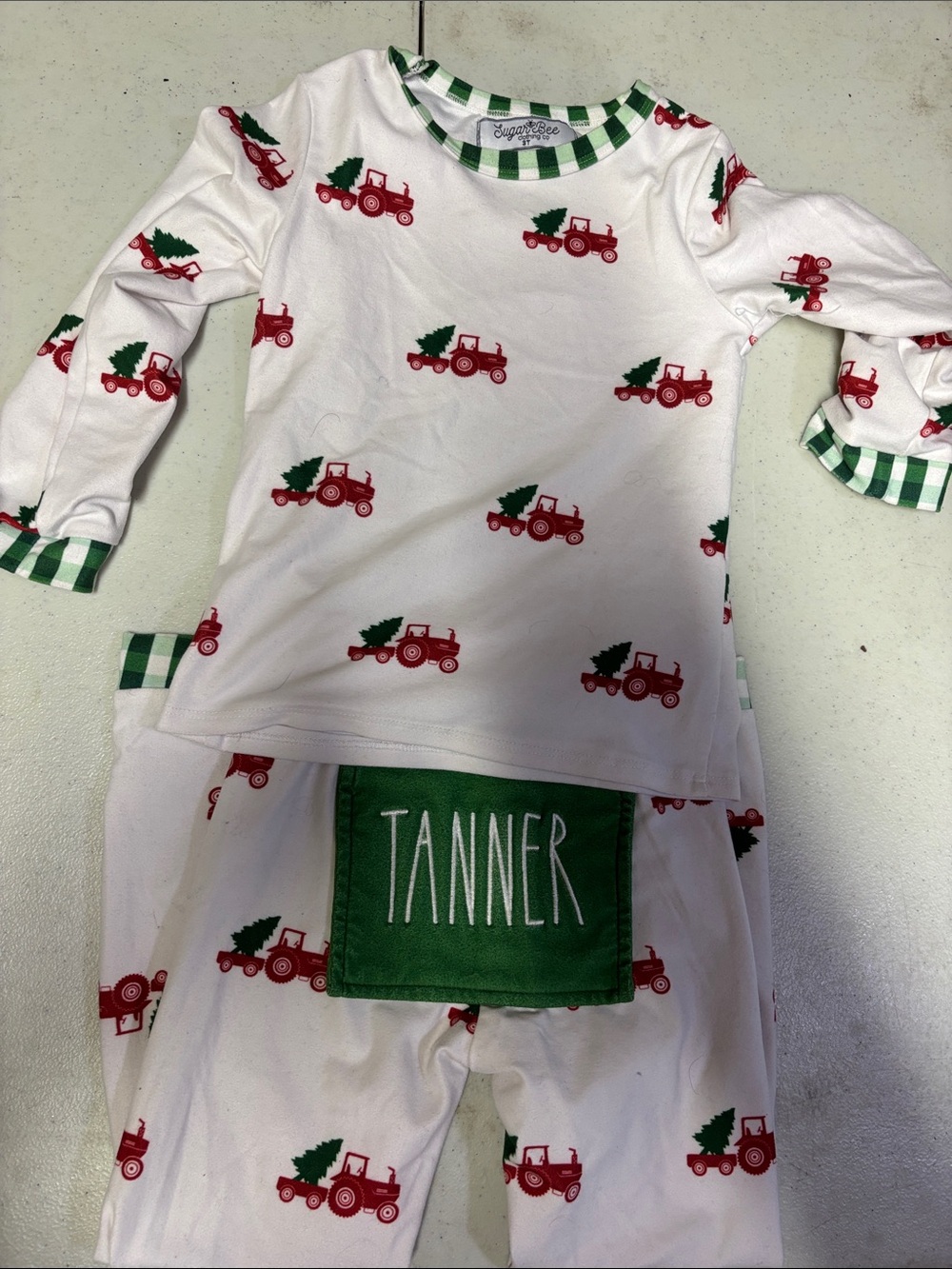 ‘Tanner’ personalized Christmas tractor pajamas